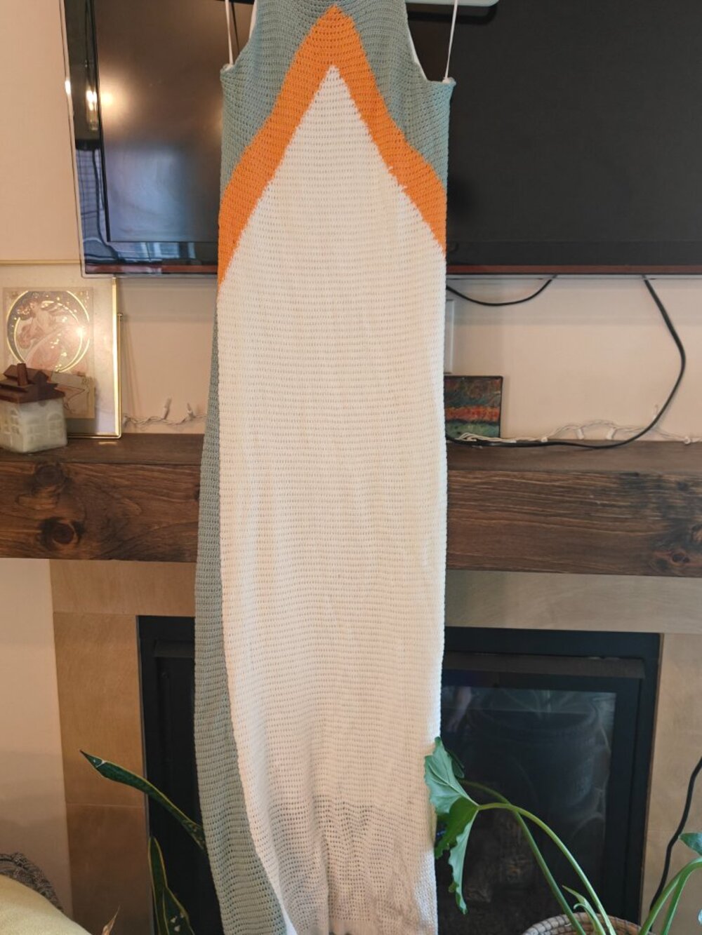 Teal Orange White Strappy Maxi knit dress
